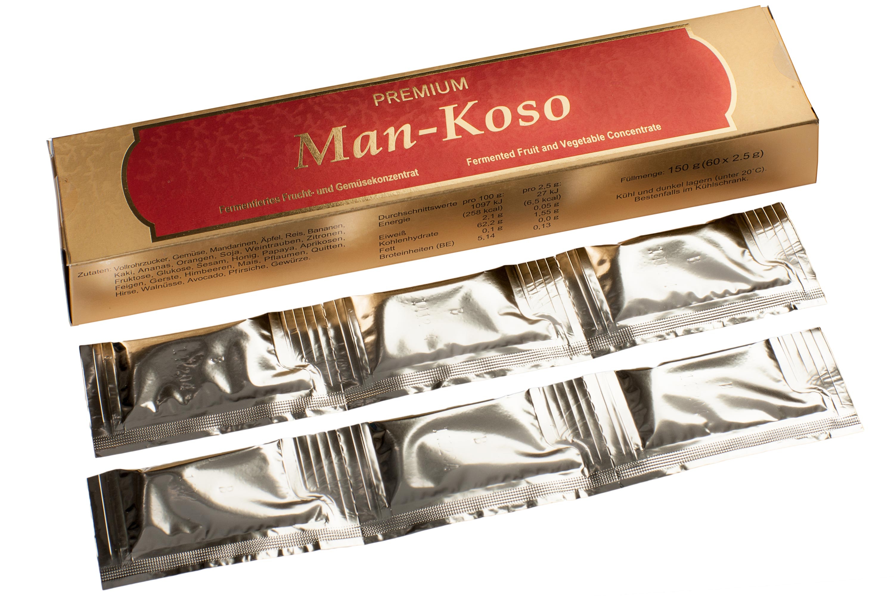 Man Koso 3 In Silberpapier eingewickeltes Produkt einschließlich Verpackung