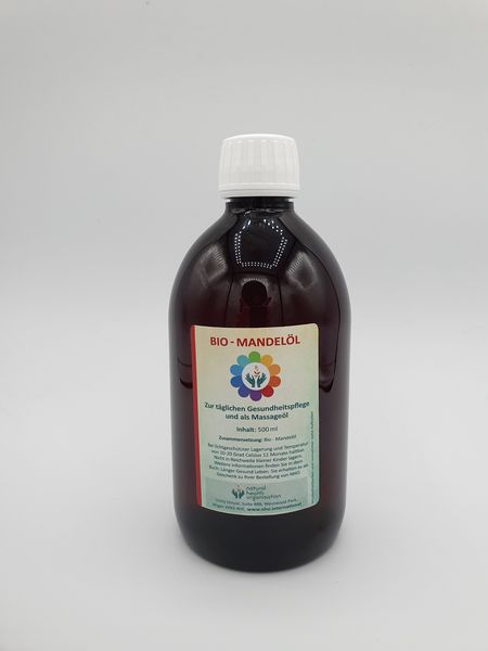 Mandelöl Braunes Medikamenten Tropffläschchen mit der Aufschrift Mandelöl