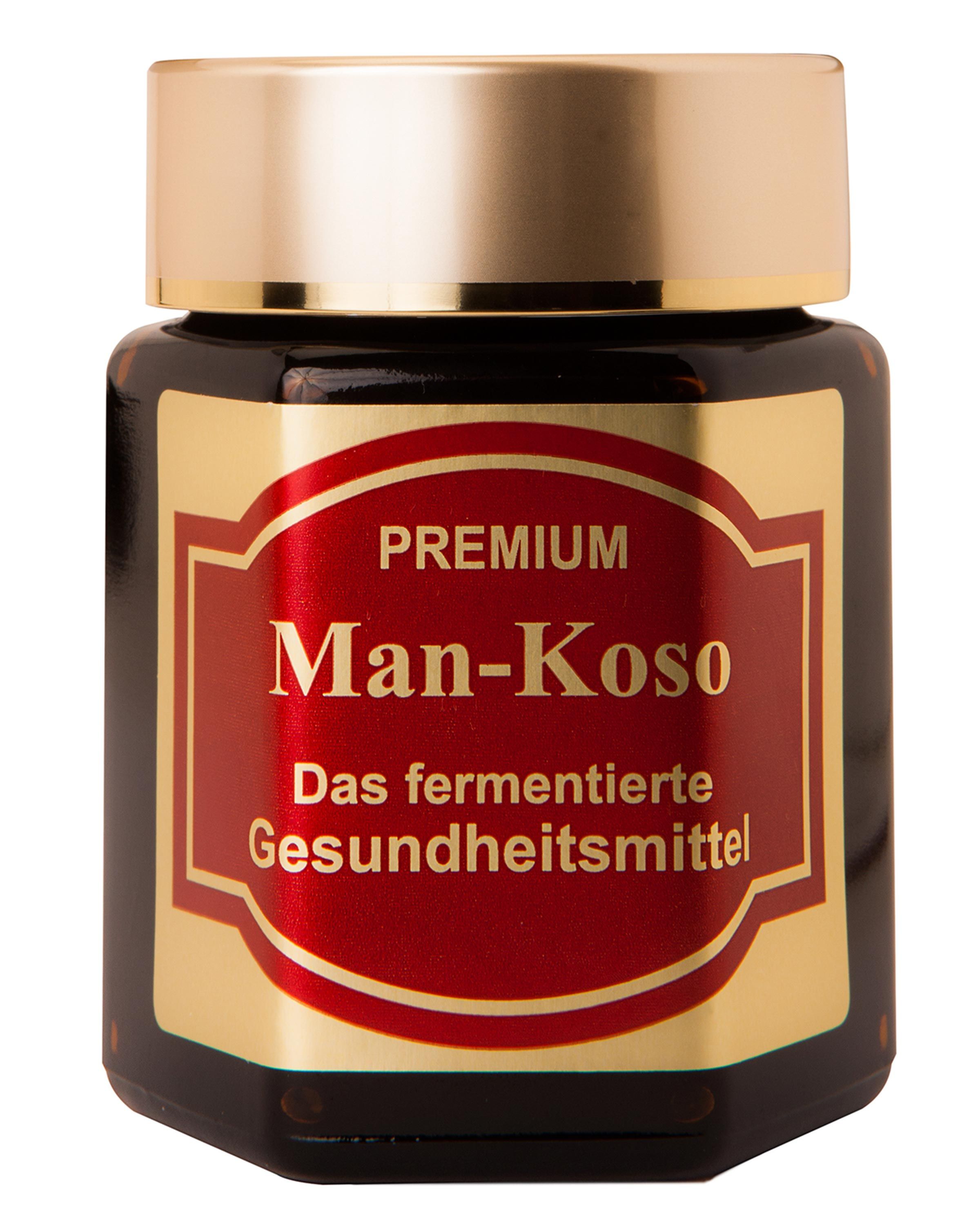 Man Koso 5 Behälter mit Schraubverschluss und der Aufschrift Man Koso Premium